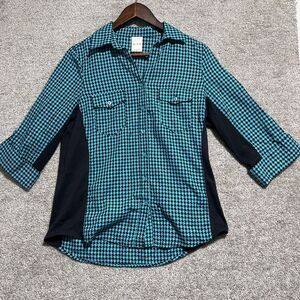 Blair Woman’s 3/4 Sleeve Blue Black Blouse Top Size Small